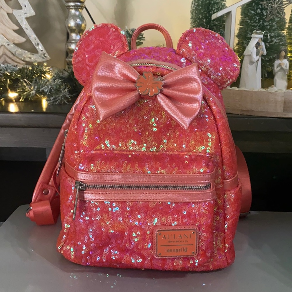 Disney Aulani Loungefly coral glitter mini backpack